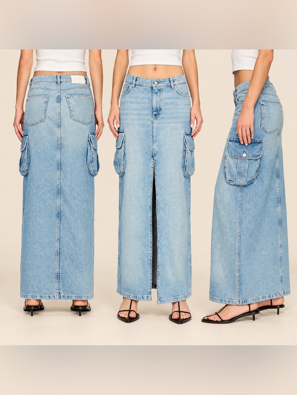 NWT $249 DL1961 Asra Denim Cargo Maxi Skirt Fountain Light Wash 28 US 4